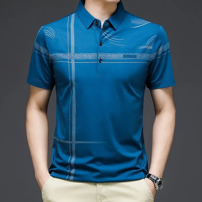 2024 Men's Summer Men's T-shirt Flip Collar Polo Business Casual Ice Silk T-shirt Short Sleeve