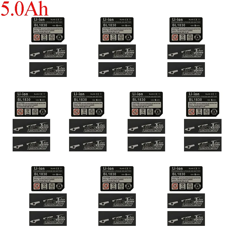 10 conjuntos de etiqueta bl1830 bateria de íon-lítio 18v etiqueta adesiva para makita 18v 3ah 4ah 5ah 6ah 9ah bl1860 bateria logotipo chave de martelo broca
