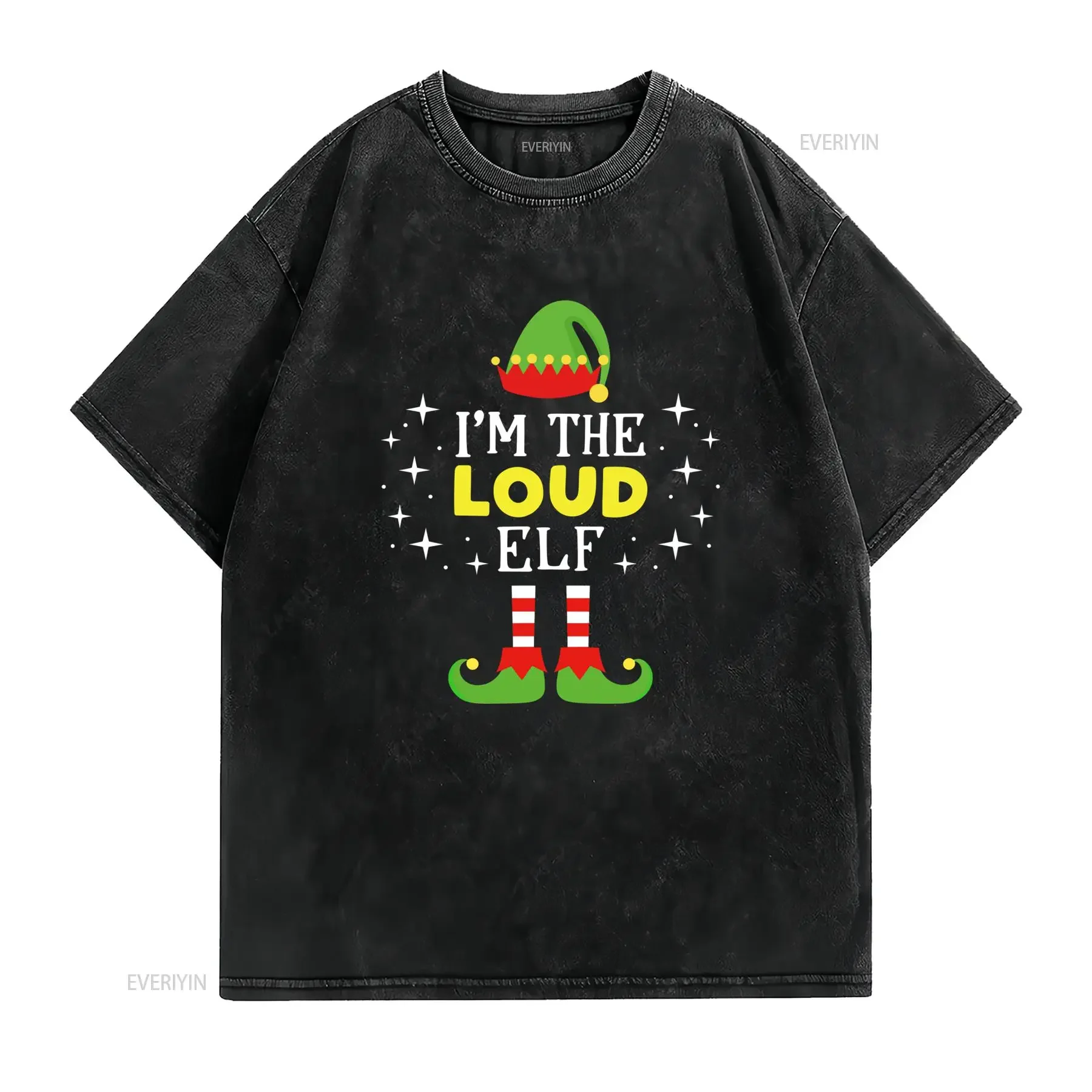 Women's Funny Elf T Shirt I'M The Loud Christmas Party Outfit with Santa Hat Print Casual Round Neck Top for Holiday Attire