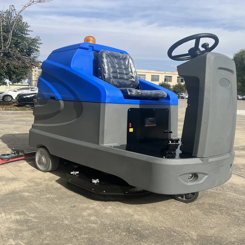 Industrial Ride-On Floor Scrubber Dryer Machine For Large Warehouse Floor Scrubber Machine Concrete Surface Cleaning