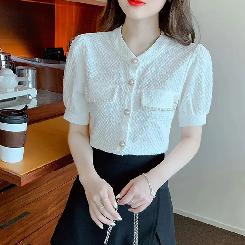 

Summer New White Chiffon Blouse Shirt Women Tops Shirts Blouses Blusas Mujer De Moda 2024 Verano Short Sleeve Blouse Women G464