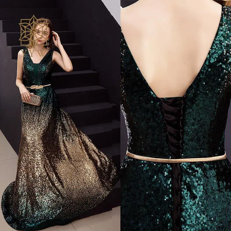 Black Gold Sleeveless Long Mermaid Dress for Women Girls Crystal Sequins Elegant Cocktail Night Gala Luxury Party Prom Gown 2023