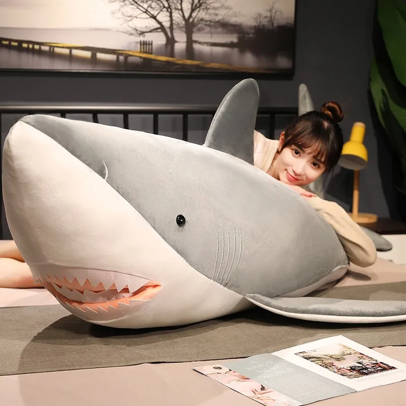 60-130cm Plush Giant Shark Toy Sea Fish Doll Animals Long Sleeping Pillow Cushion Stuffed Birthday Gifts For Boys Baby