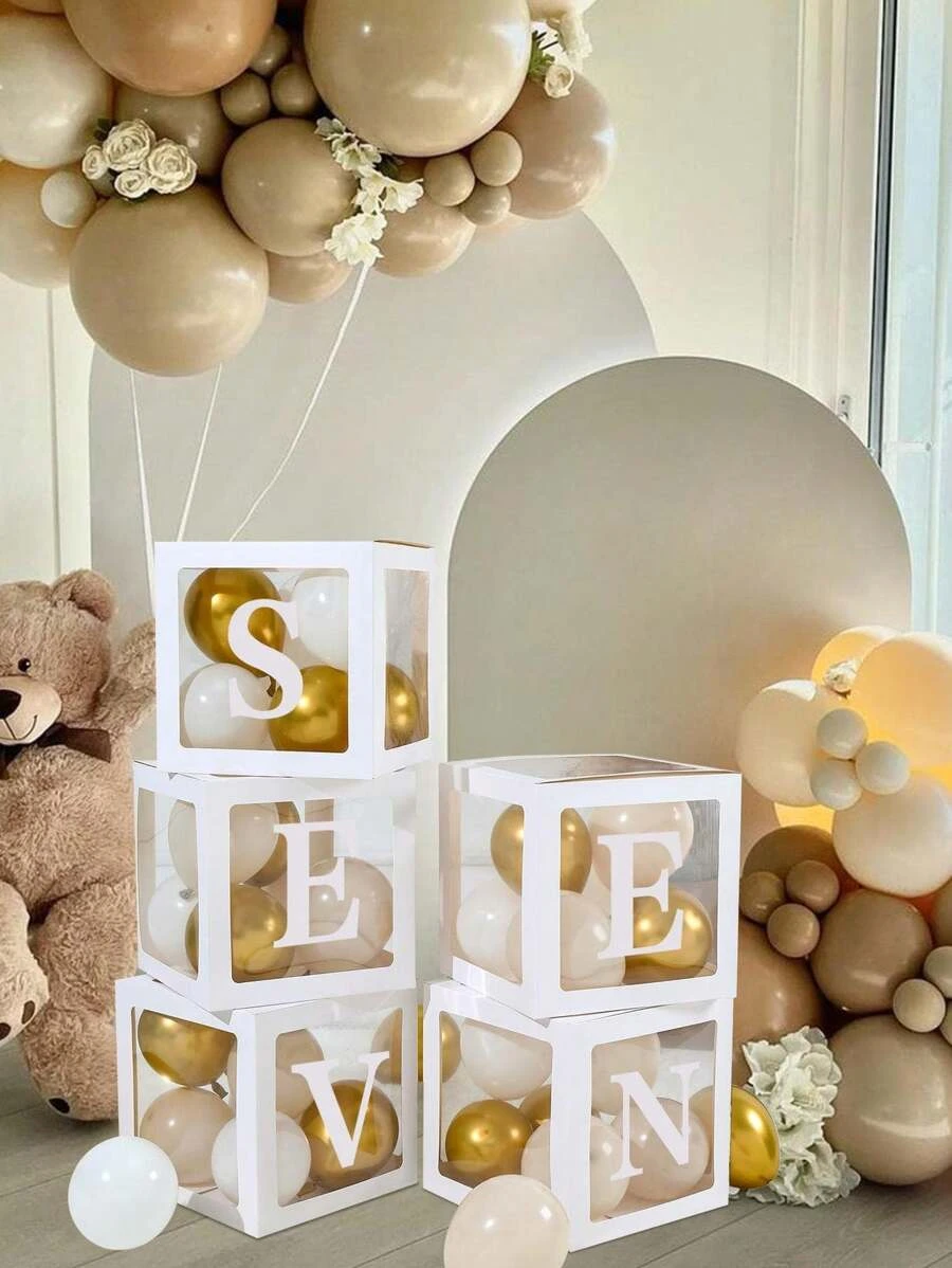 5pc White Balloon Box With 2 Set  A-Z 52 Letters, Decoration For Bridal Wedding Shower, Gender Reveal And Garden Party Birthday