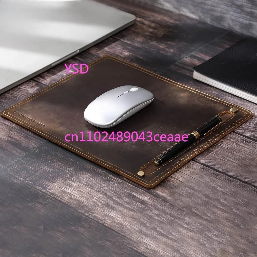 Genuine Leather Mouse Pad With Pen Holder Retro Anti slip Desk Mat for Business Office Desktop Macbook Laptop Gaming Suitable