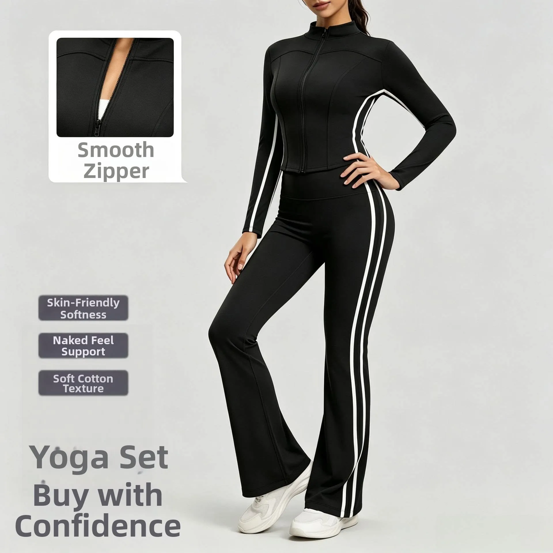 Women Striped Fall Workout Set High Waist Butt Lifting Yoga Outfit Naked Feel Stretch Jacket Suit For Running Gym Fitness Traini