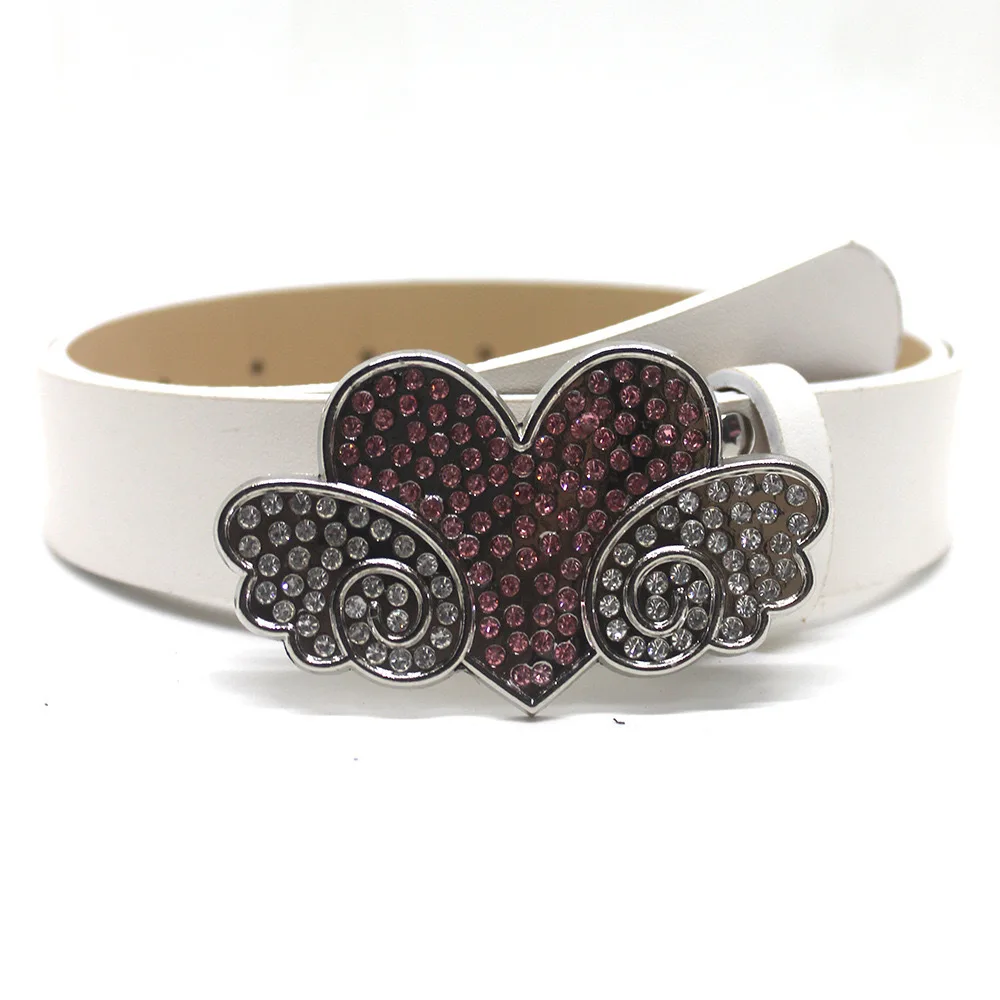 

Y2k Sweet Rhinestone Heart Wing Buckle Pu Belt Shiny Love Heart Waist Strap For Jeans Dress Cute Fashion Accessory For Women