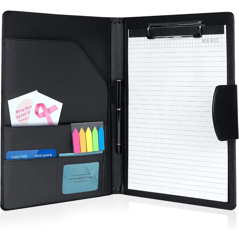 

Padfolio Clipboard Folder, Leather Portfolio Organizer Binder with Magnetic Closure Cover for Interview Resume Office Conference