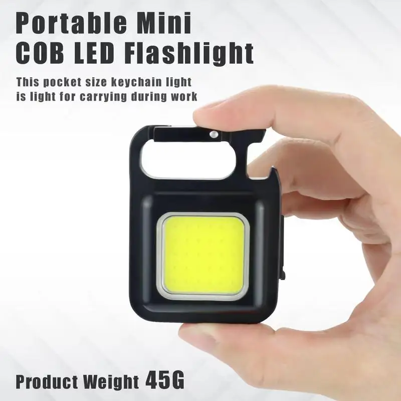 Work Light LED Keychain Flashlight For Outdoor Camping Mini Magnetic COB Work Light Portable Rechargeable Light With Bottle Open