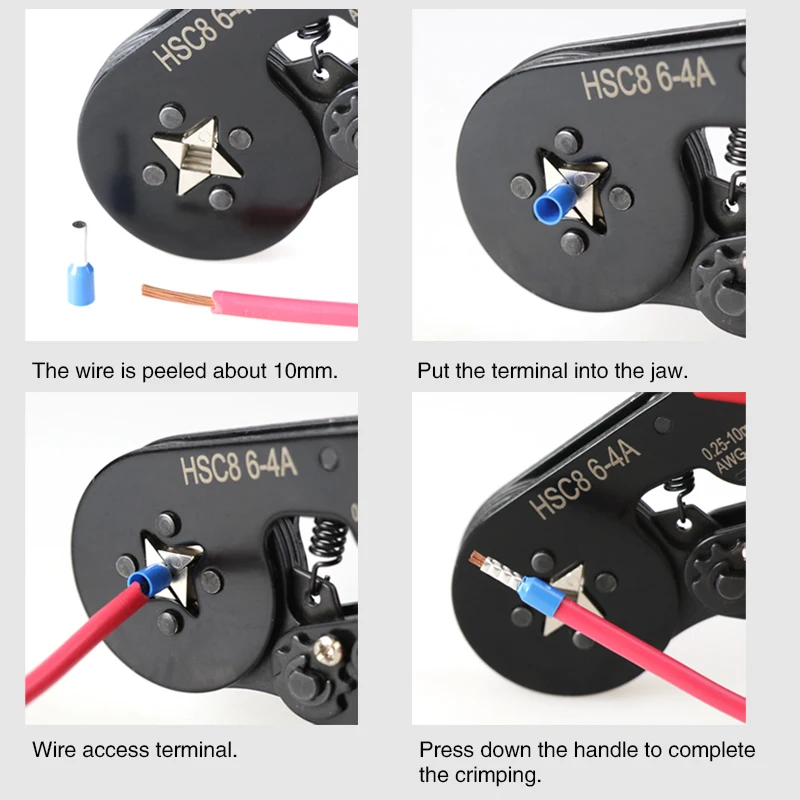 Ferrule Crimping Tool HSC8 6-4/6-6 Electrical Crimper Plier For Wire End Crimp Tube Terminals Electrical Circuit Repair