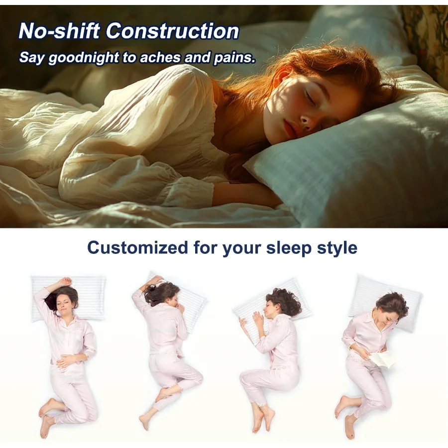 طقم وسائد سرير بحجم كوين مكون من قطعتين لمجموعة الفنادق وراحة النوم: وسائد ناعمة وداعمة قابلة للغسل مثالية لستوما الظهر