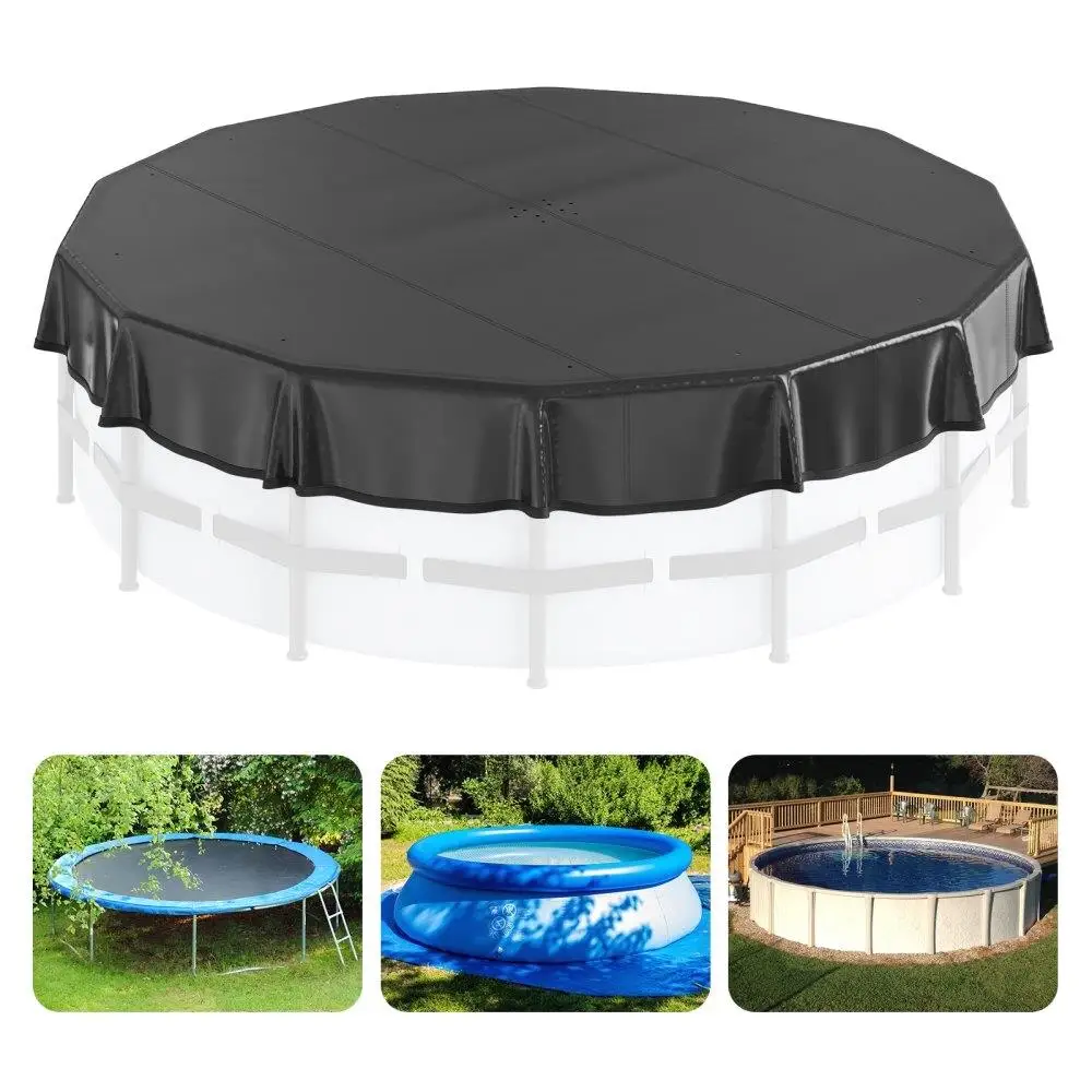 

15ft Round Solar Pool Cover for above Ground Pools Safety with Drawstring PVC Summer Cover Waterproof Dustproof Black