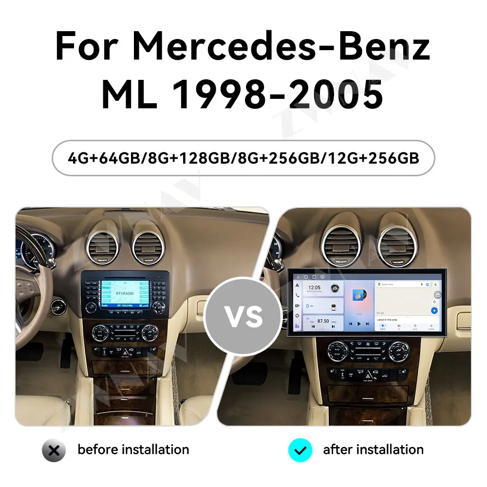 

15,8-дюймовый сенсорный экран Android 15.0 для Mercedes-Benz ML 1998-2005, GPS-навигация, CarPlay, мультимедийный проигрыватель, радио, беспроводное головное устройство