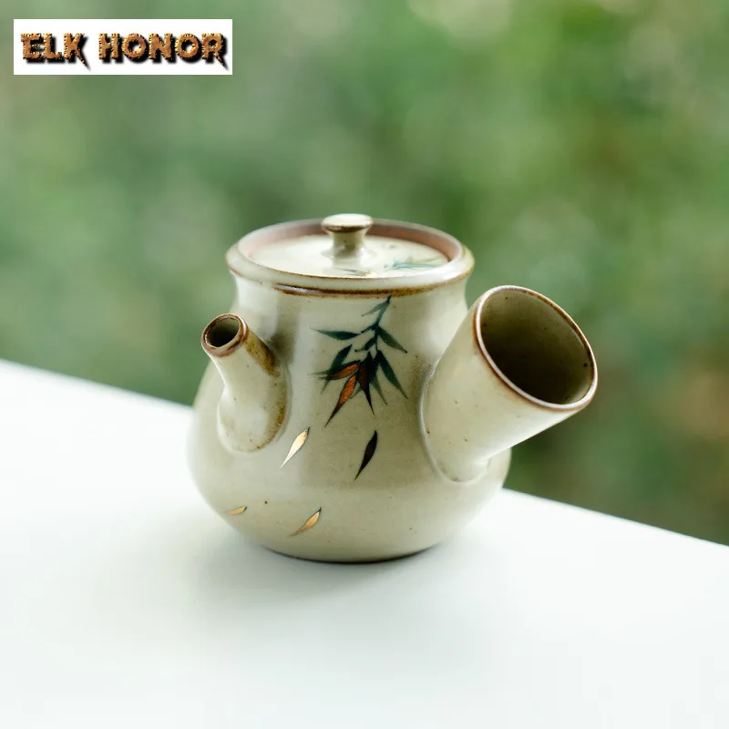

140ml Hand-painted Bamboo Side Handle Teapot Handmade Tea Infuser Pot Tea Maker Kettle With Ball Hole Teaware Collection Craft