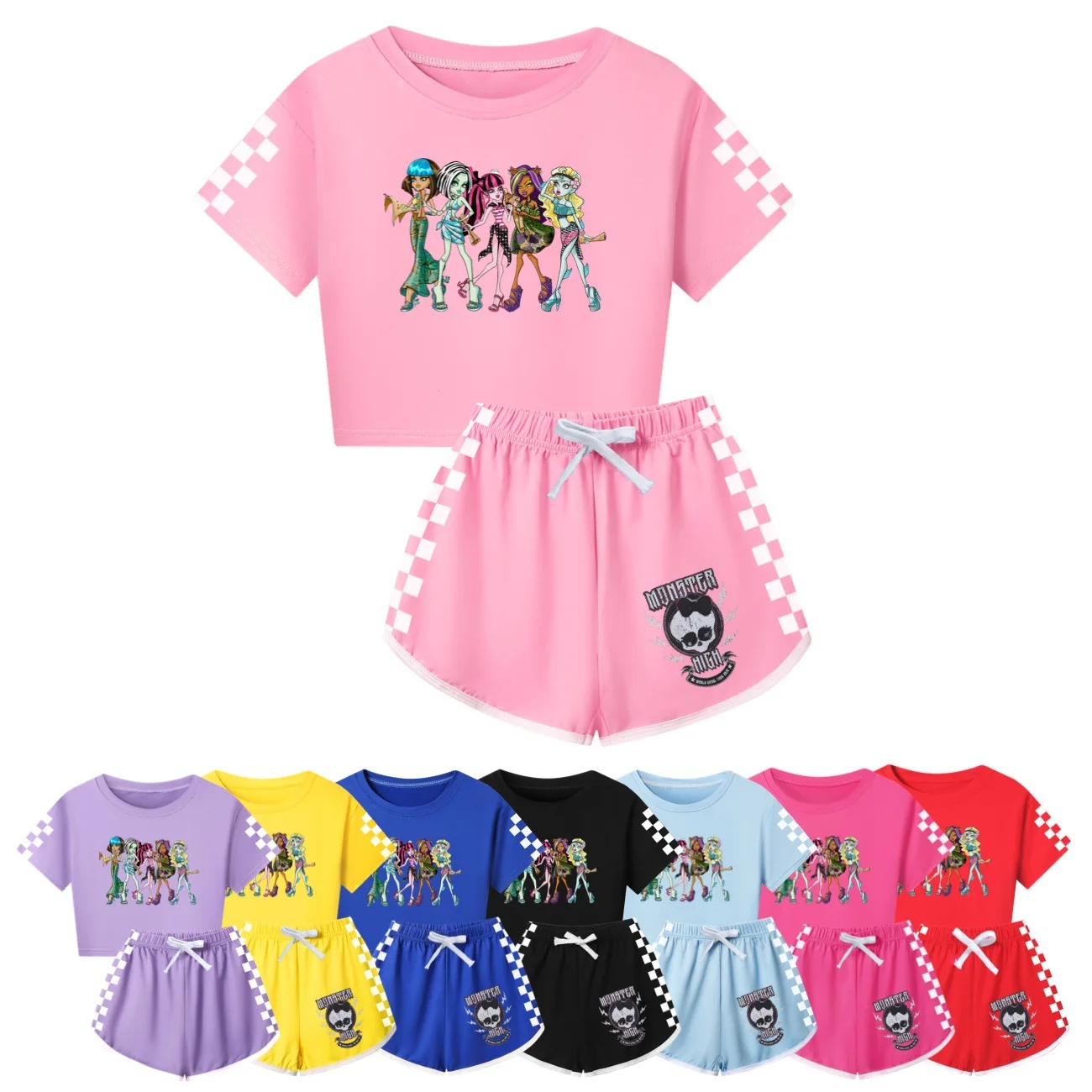 

New Monster High Clothing Set Summer Kids midriff-baring T shirt +Pants 2-piece set Baby Girls Clothing Sport outfits Pyjamas