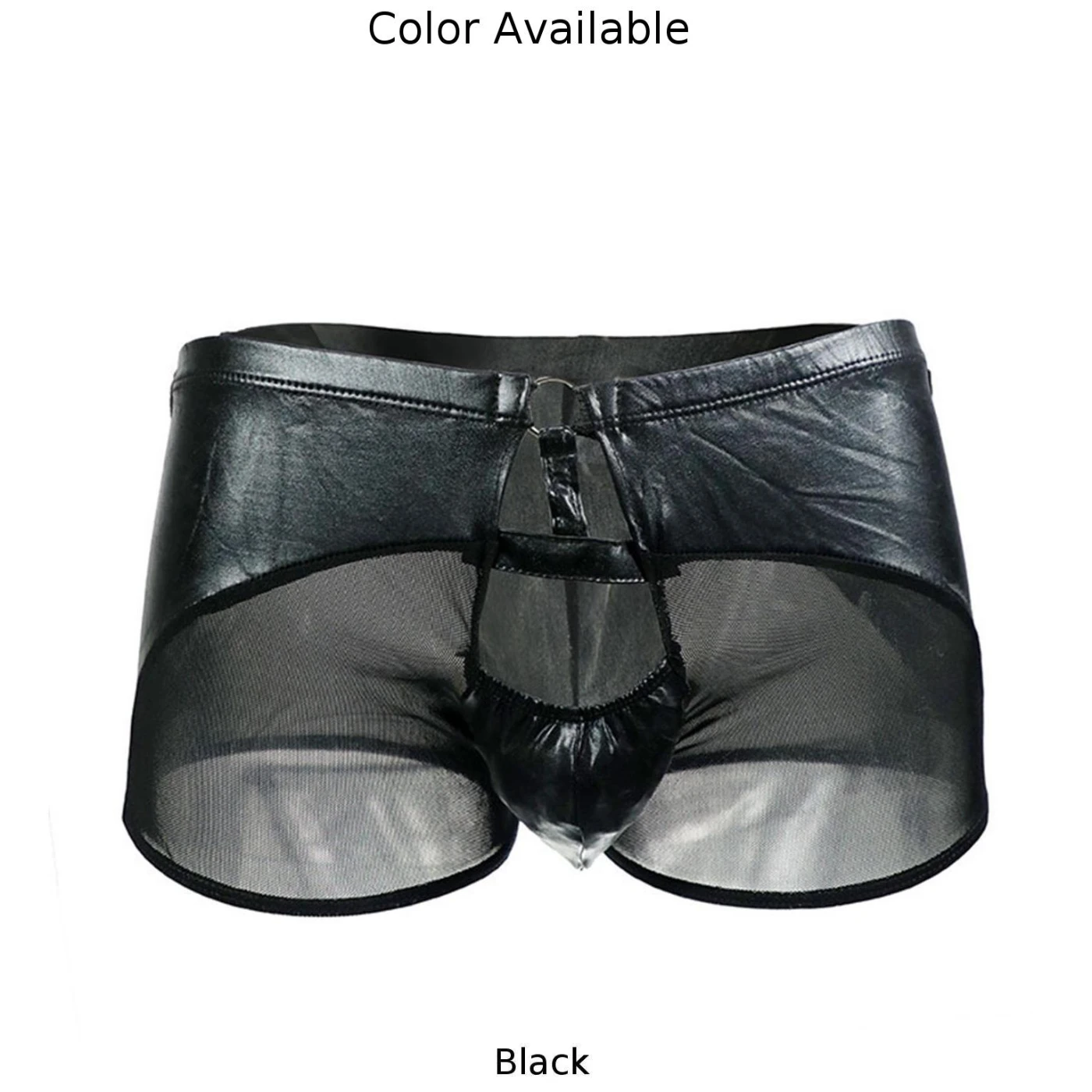 Front Open Hole Briefs Men Wet Look Faux Leather Underwear Mesh See-Through Trunks Shorts Underpants Men\'s Erotic Lingerie