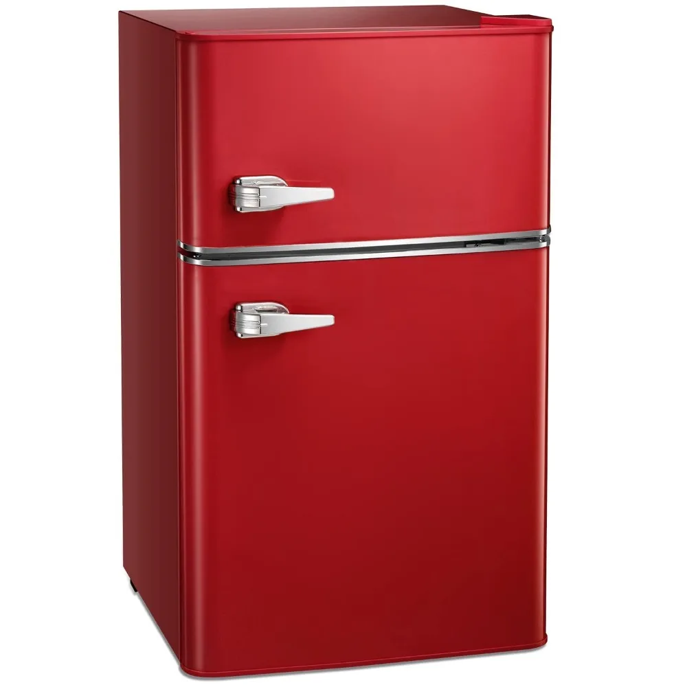 Mini refrigerador com congelador, refrigerador compacto da porta dobro, mini refrigerador retro para o dormitório, o escritório e o quarto, vermelho, 3,2 Cu. ft