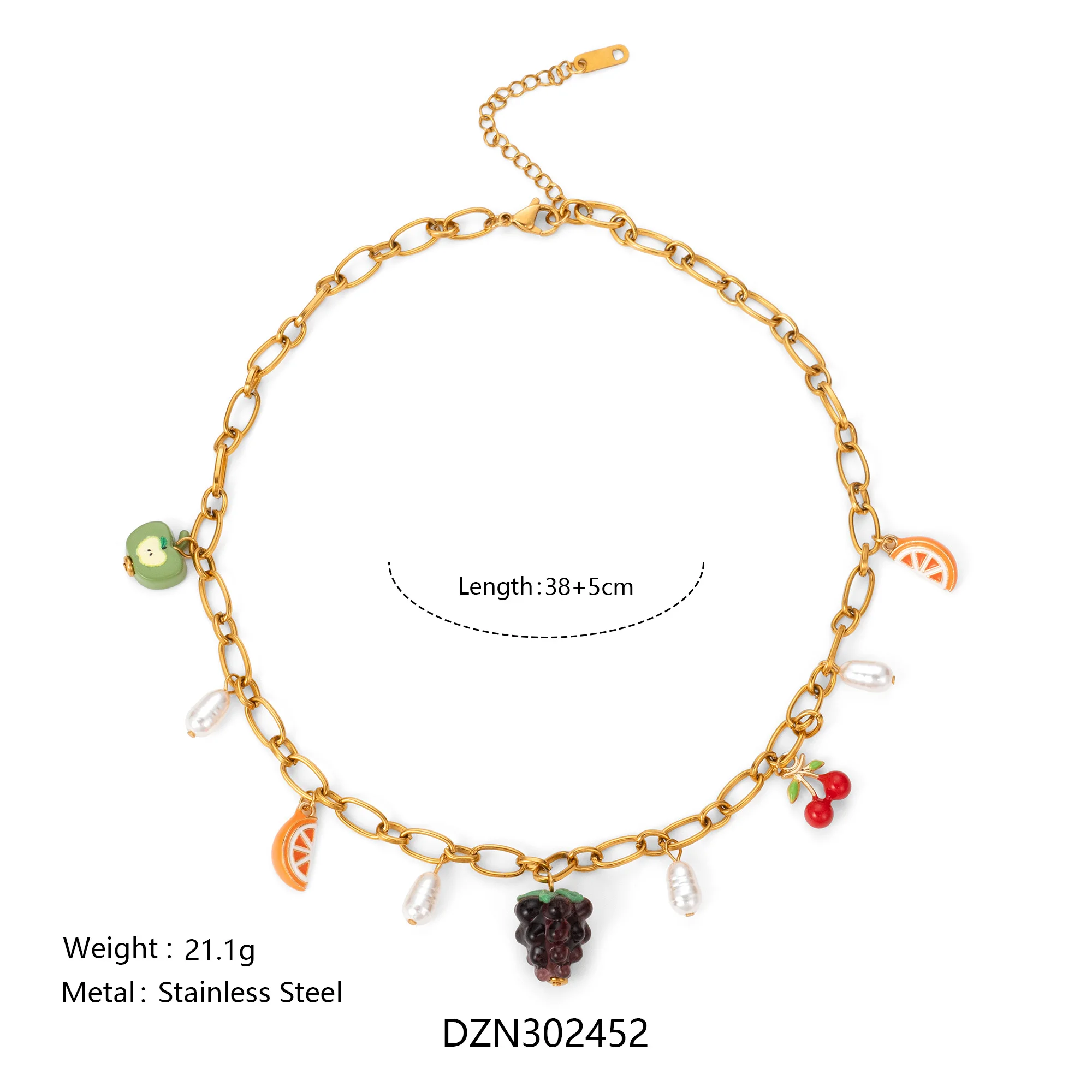 DASEIN Sweet Summer Fruit Grape Natural Pearl Dangle Necklace 18k Gold Plated Tarnish Free Stainless Steel Cute Jewelry for Girl
