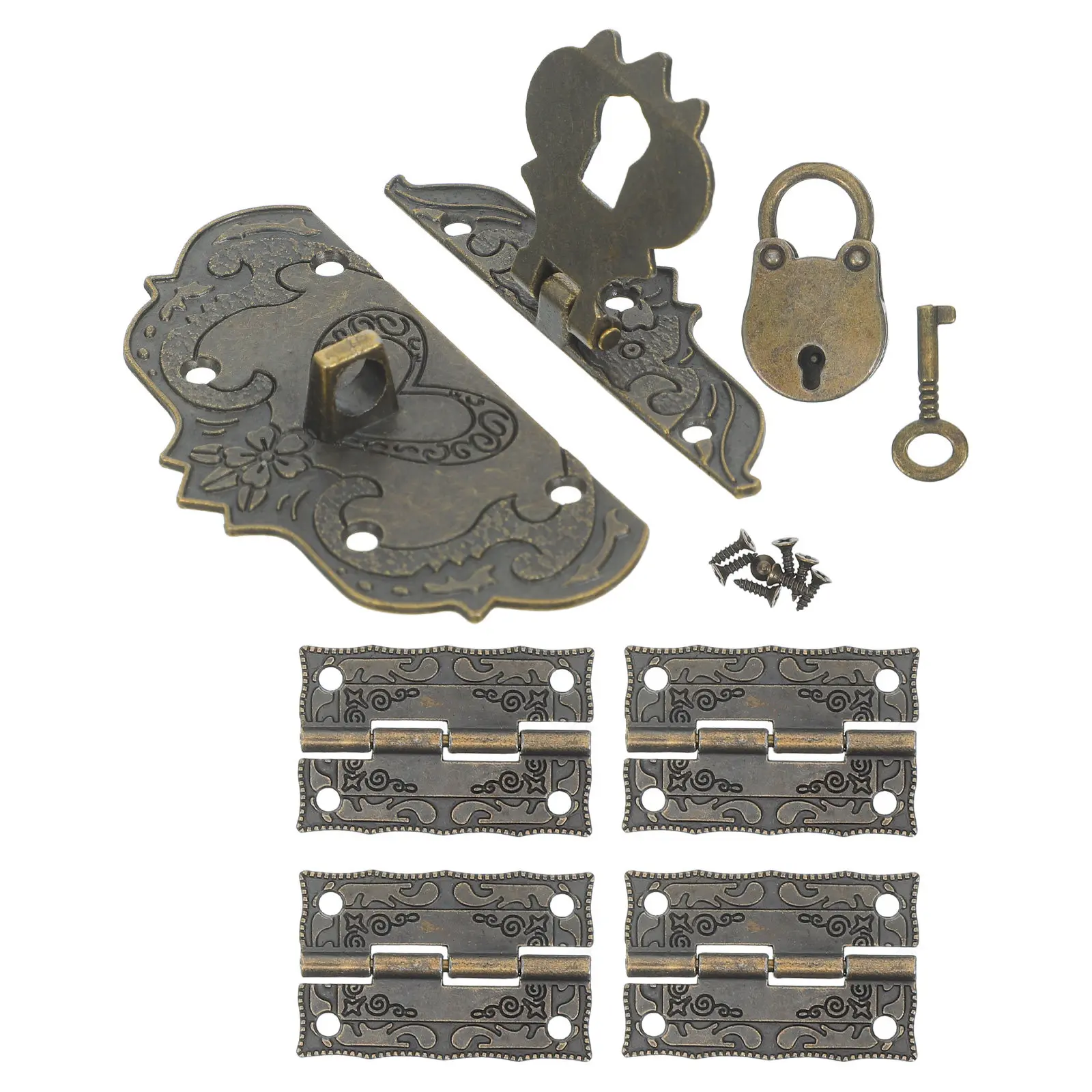 1Set Wood Box Hinge Set Bronze Decorative Mini Jewelry Box Hinges Latch Kit for DIY Keepsake Chest Restoration Small