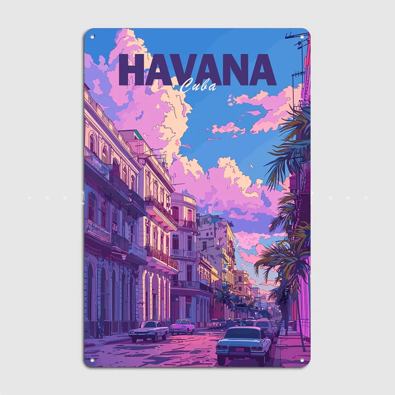 Havana Street Scene Travel Scenic Spot Retro Poster Metal Sign Club Indoor Room Wall Decor Custom