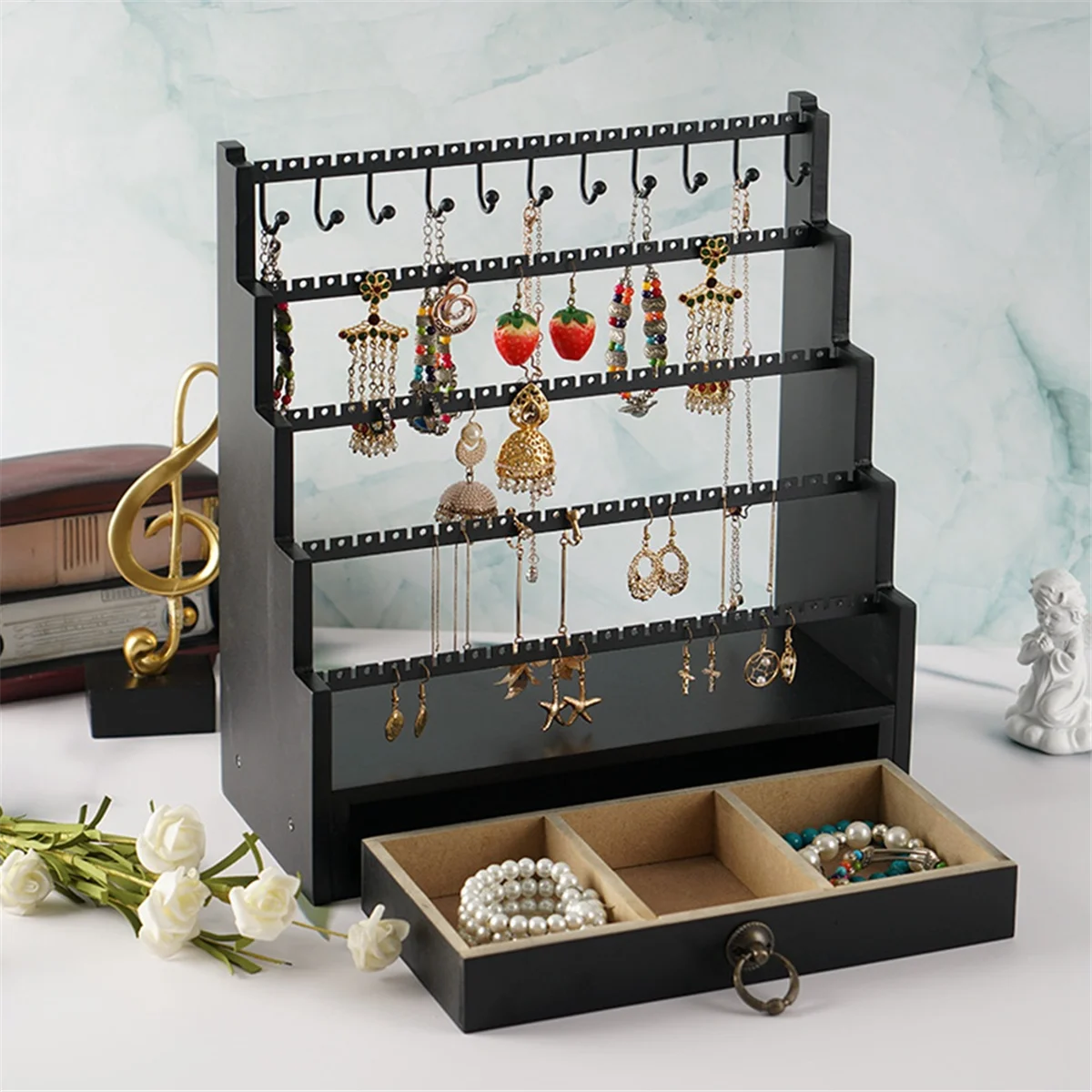 5-Layer Stepped Jewelry Rack Jewelry Display Stand Earrings Necklaces Rings Jewelry Stand Desktop Earring Storage Rack