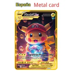 Cartão Pok é mon de metal espanhol, cartão de ferro, Mewtwo, Pikachu, GX, Charizard, VMAX, novidade 2024