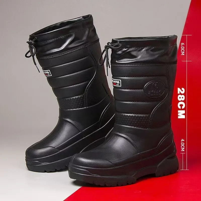 Men's Snow Boots Thick Plush Warm Fishing Shoes Man Outdoor Camping Waterproof High Cotton Boots Female Male Anti Slip Rainshoes