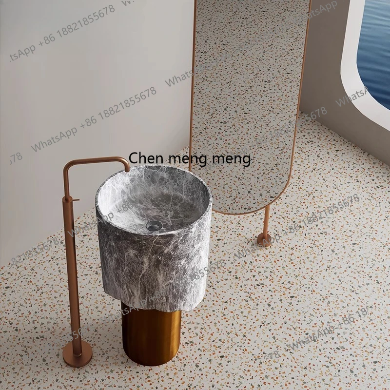 حوض عمود من الفولاذ المقاوم للصدأ فيلا فن تجاري مغسلة نمط رخامي حوض غسيل عمودي شخصي #3