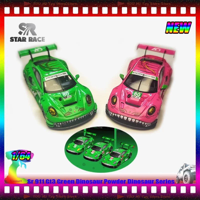 

Sr 1:64 911 Gt3 Green Dinosaur Powder Dinosaur Series Simulation Alloy Miniature Diecasting Car Model Custom Collection Toy Gift