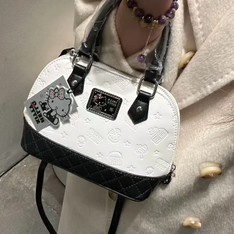Bolsa de Verão Sanrio Hello Kitty Série Preto e Branco, Bolsa Clássica de Mão e Transversal, Bolsa Boston