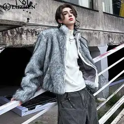 LUZHEN Trendy Men Autumn Winter New Short Stand-up Collar Imitation Fur Coat 2024 New Windproof Clothing Male Streetwear LZ7500