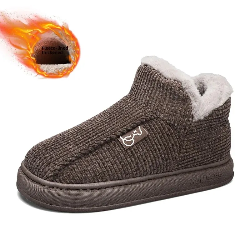 شباشب قطنية شتوية للرجال مع صوف داخلي وخارجي ومضاد للانزلاق شباشب على طراز الخبز الدافئ سهلة الارتداء من مادة الأحذية المطاطية