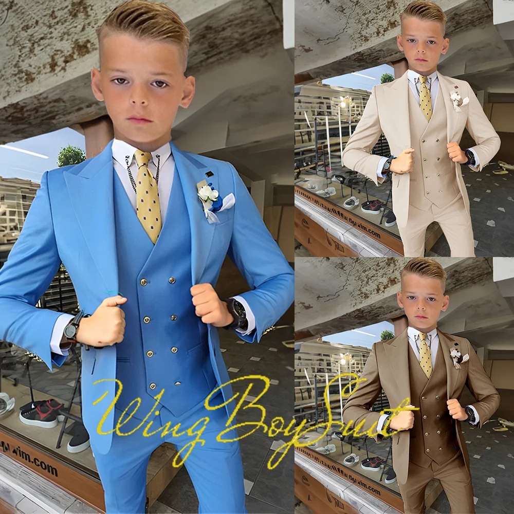 Boys Suits Pants Vest Jacket 3 Piece Set Lapel Blazer Wedding Tuxedo for Kids 2-16 Years Custom Color Clothes