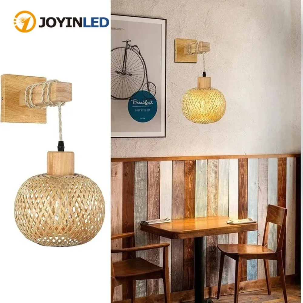 

JOYINLED Bamboo Lantern Wall Lamp Rattan Wicker E27 Chandeliers Hand-Woven Bamboo Room Decor Lampshades Wall Light Fixtures