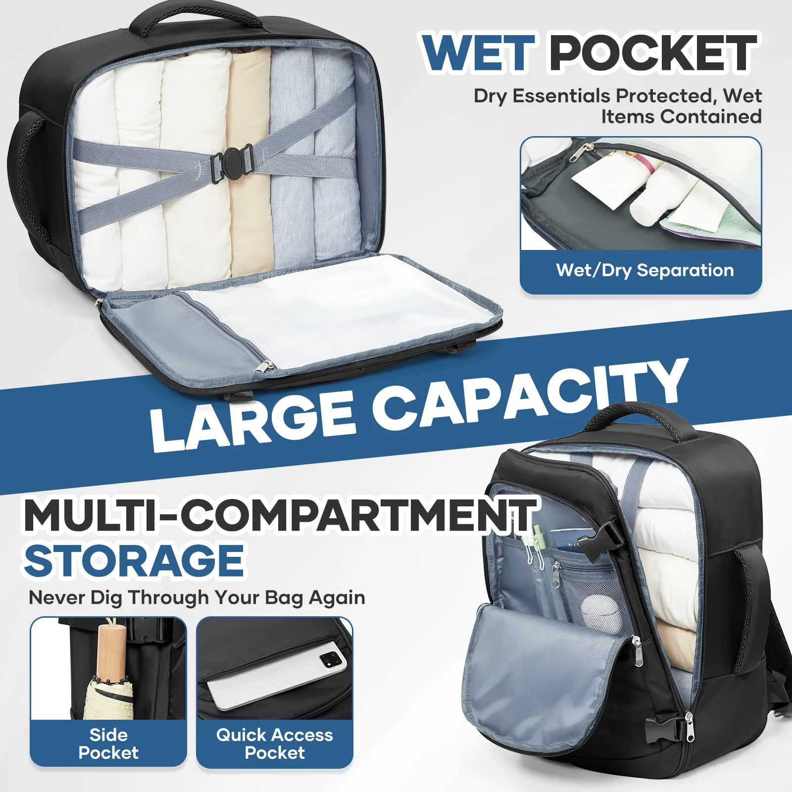 여성용 남성용 여행용 백팩, 라이언에어 기내 수하물 40x30x20, 위즈 에어 다기능, 대용량 백팩 이지젯