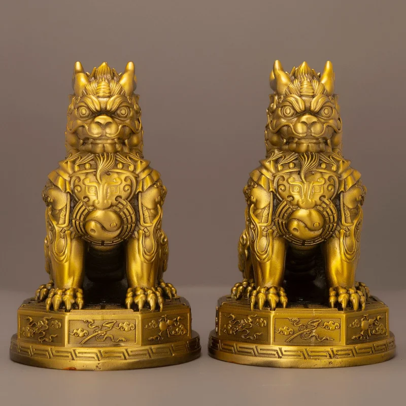 A Pair Of Painted Brass Eight-Triangular Yin-Yang And Qilin Ornaments, A Creative Piece Of Home Decor For The Living Room Or Off