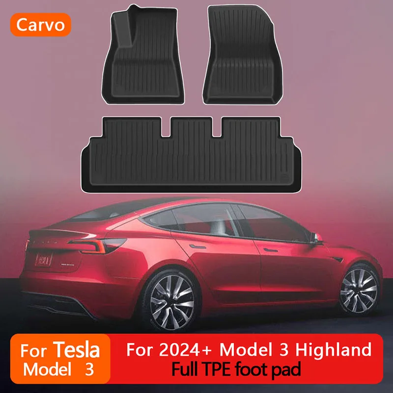 

For Tesla Model 3 Highland 2024 Full TPE Floor Mat Left Hand Drive TPE Carpet Waterproof Weather-resistant Foot Pads Mats