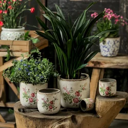 French Succulent Phalaenopsis Flower Pot Ceramic Household Retro Outdoor Courtyard American Copper Money Grass Hydroponic Vessel