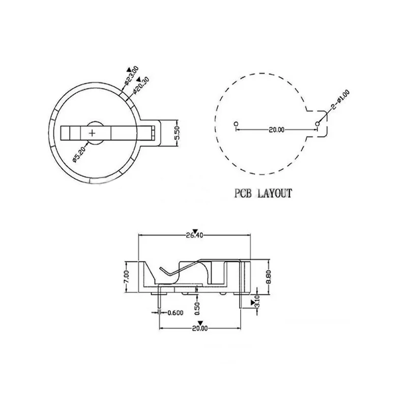 BS-7 button battery holder 6V with 2 2032 button battery CR2032/CR2025 battery box directly inserted into DIP