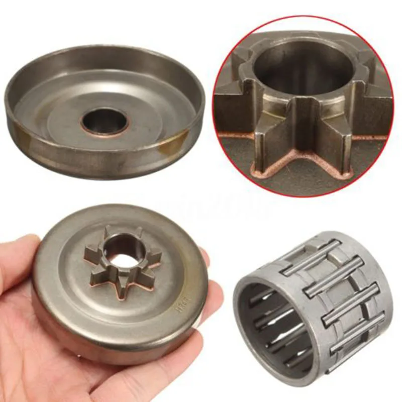 2 buah gergaji rantai pengganti 7T kopling sproket jarum Roller Bearing Set untuk Husqvarna 340 345 350 445 445E alat listrik Taman