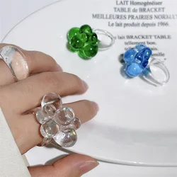 2021 Vintage Transparent Beaded Exaggerated Acrylic Ring Simple Personality Flower Ring for Women Fashion Jewelry Resin Rings