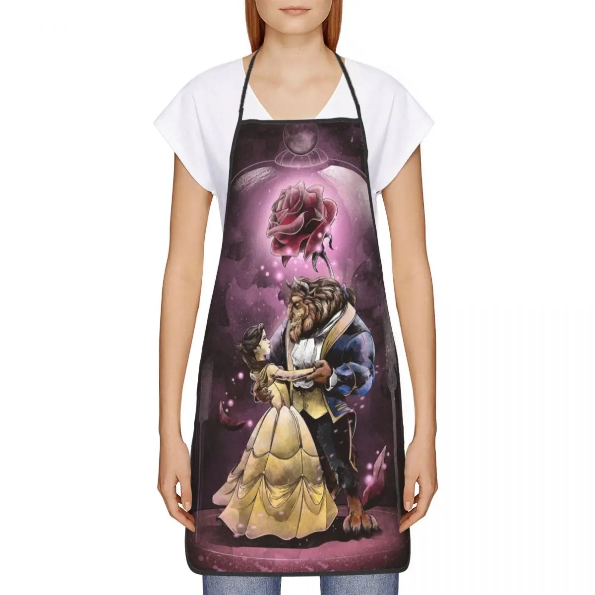 Custom Beauty And The Beast Belle Princess Apron Women Men Unisex Bib Kitchen Cooking Tablier Cuisine Chef Painting