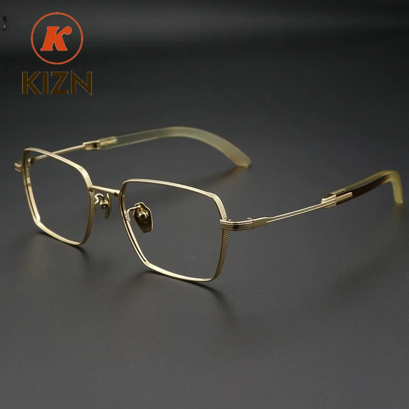 

KIZN 145 мм мужские брендовые очки из чистого титана, оправа из бычьего рога, высококачественные очки, легкие оптические очки для джентльменов по рецепту