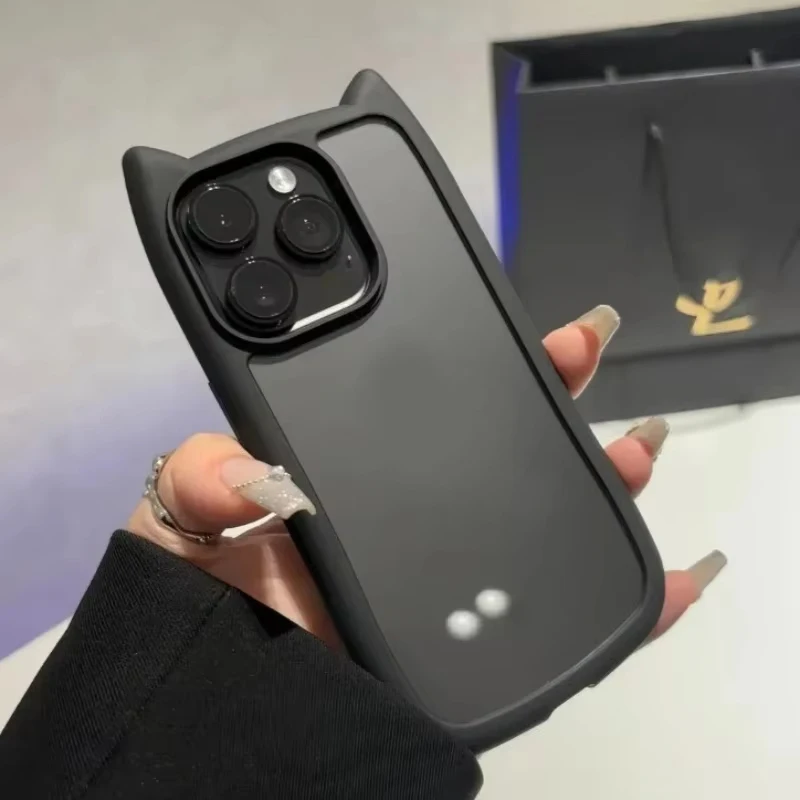 Coque de téléphone transparente en silicone coréen pour iPhone 13, Funda iPhone 16 15 14 12 11 17 Pro Max Air X XR XS Max, avec motif oreilles de chat mignonnes