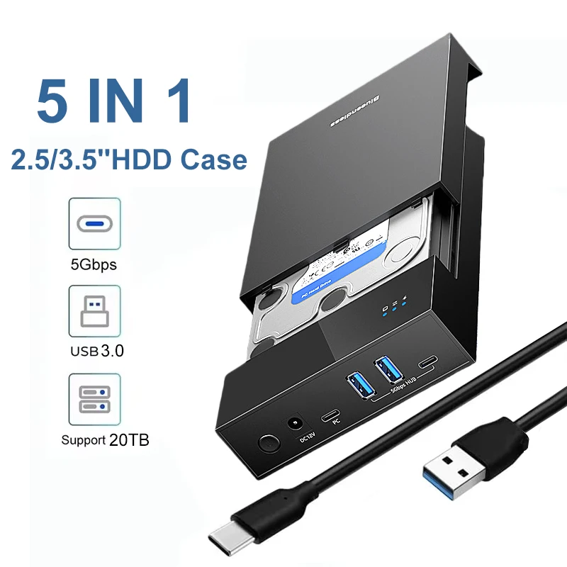 Obudowa na dysk twardy 2.5/3.5 cala USB3.0 Hub 20TB, zewnętrzna obudowa dysku twardego SATA do USB 3.0, adapter czytnika dysków twardych do komputera PC i laptopa — zdjęcie produktu 7