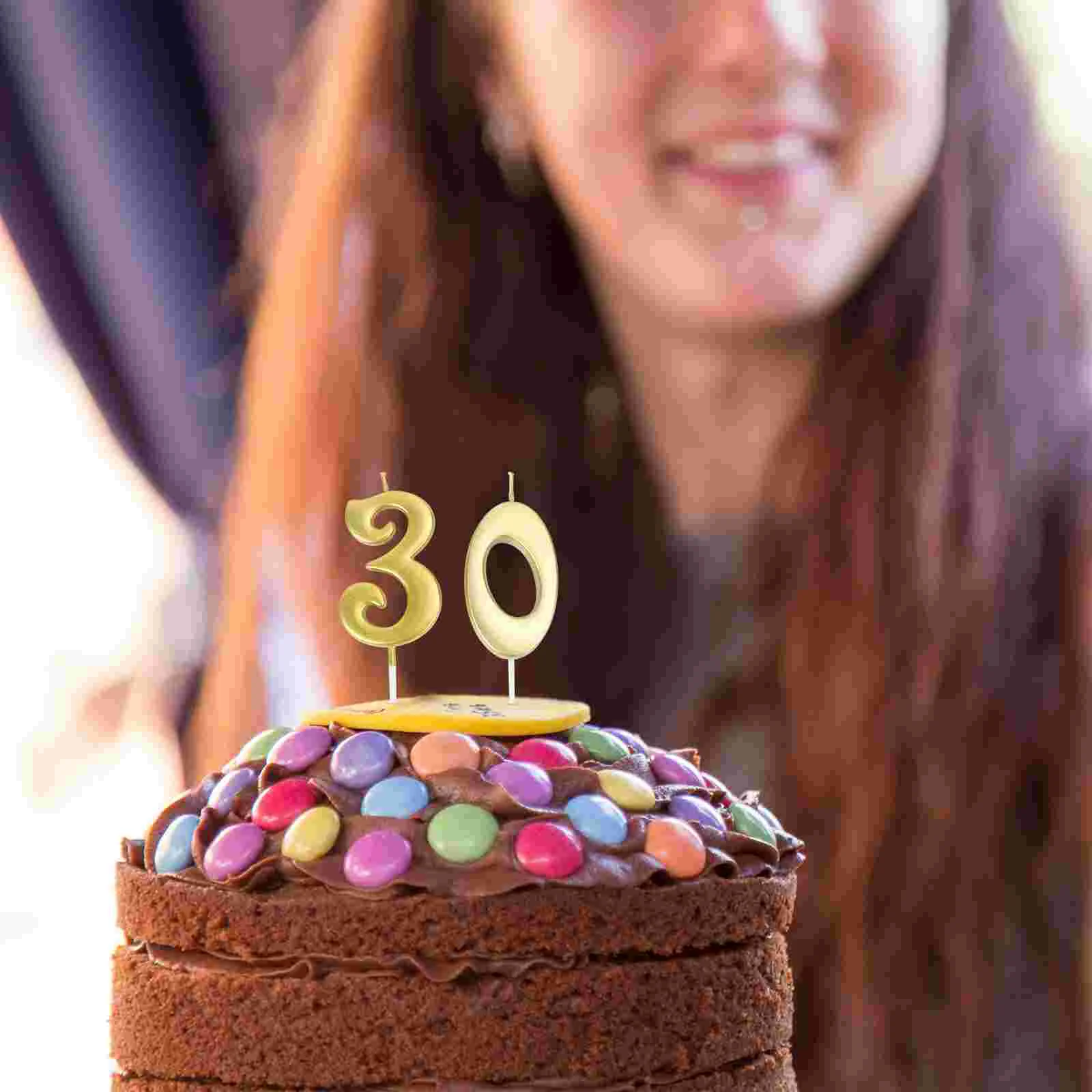 2pcs 30 Birthday Number Decoration Bithday Cake Topper Candles Party Supplies (Number 3+0, Golden)