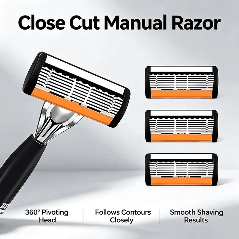 Mens Manual 6 Blade Razor 18 Replaceable Refills Custom Color Ideal