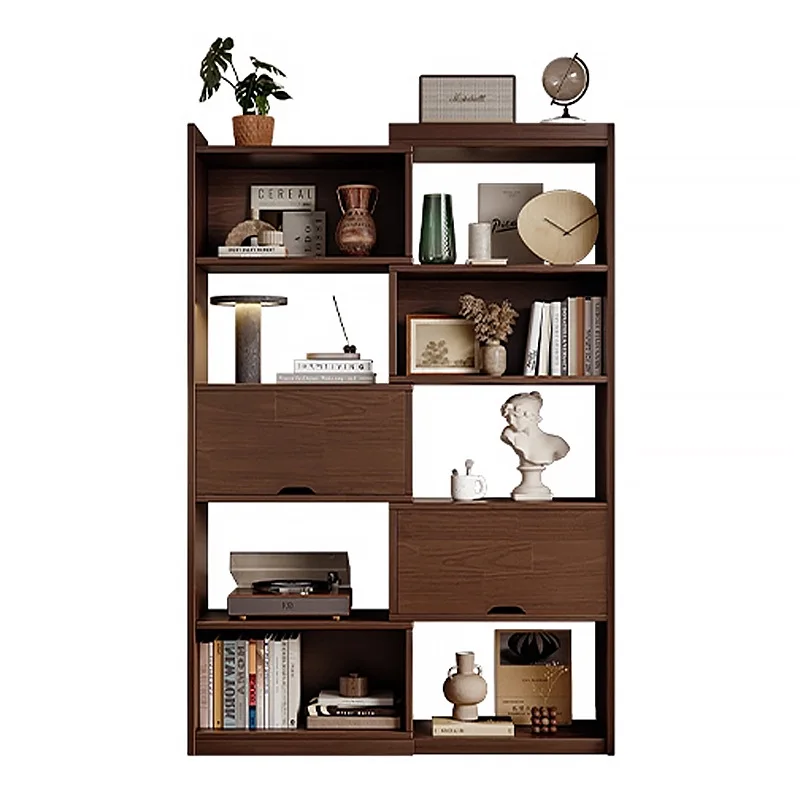 All solid wood bookcase retractable grid storage integrated wall storage bookshelf