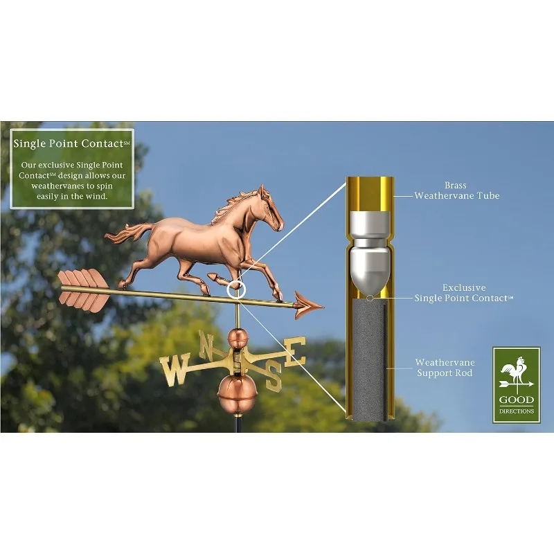 Good Directions Trotting Horse Weathervane, Pure Copper