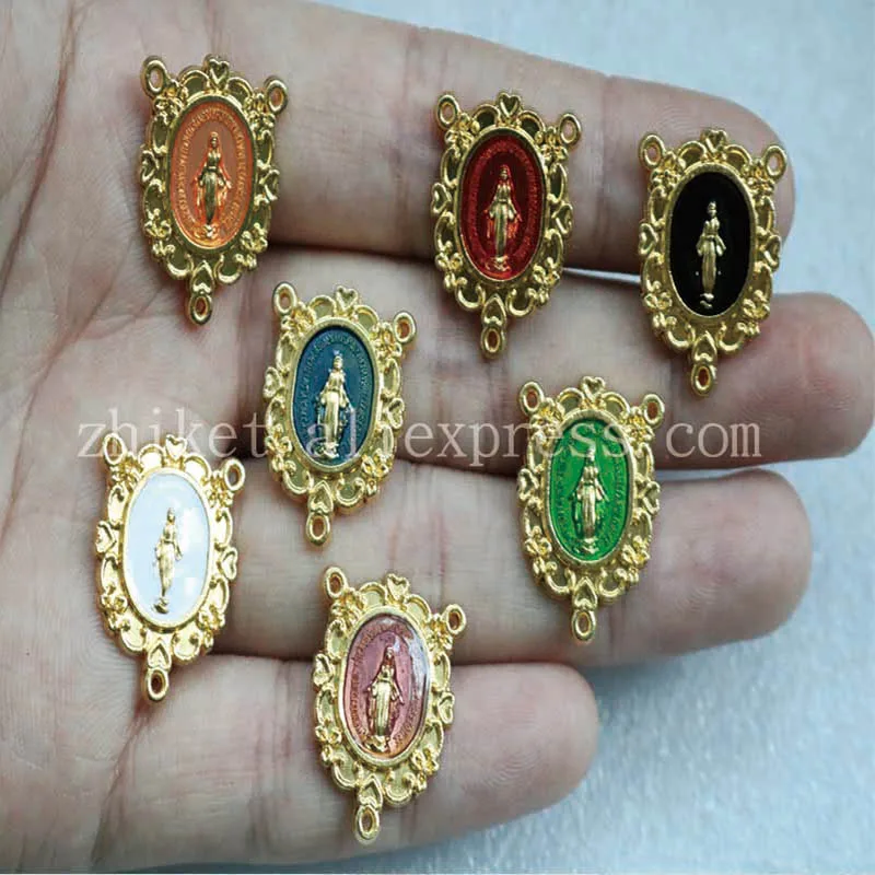 10 Pieces/Gold Catholic Virgin Mary Three Hole Connector Necklace Bracelet Accessories DIY Charm Christian Jewelry Craft Discove